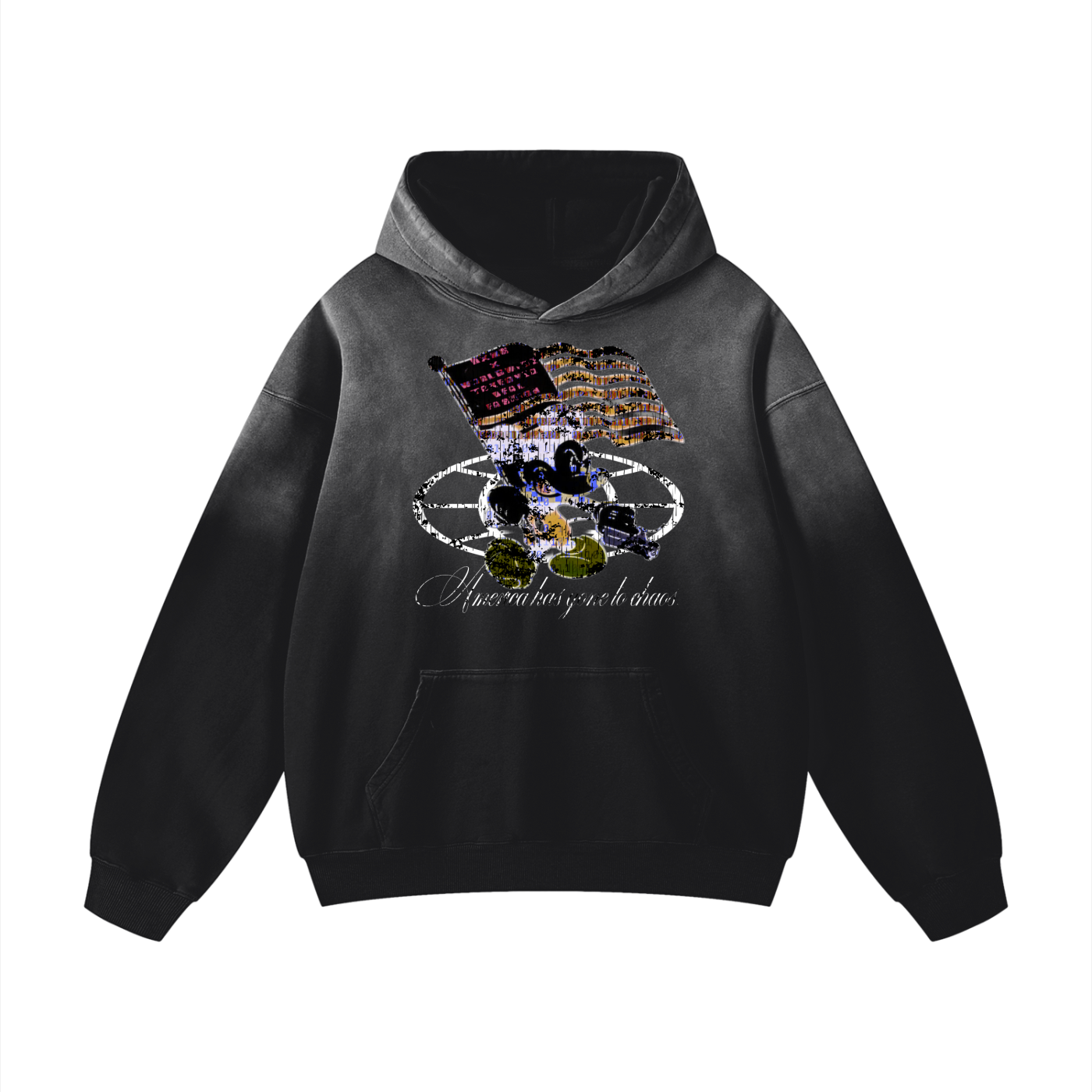 “America has gone to chaos” Heavyweight Oversized Dark Wash hoodie