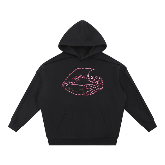 Contrast Tape Raw Edge Double Layered Hoodie