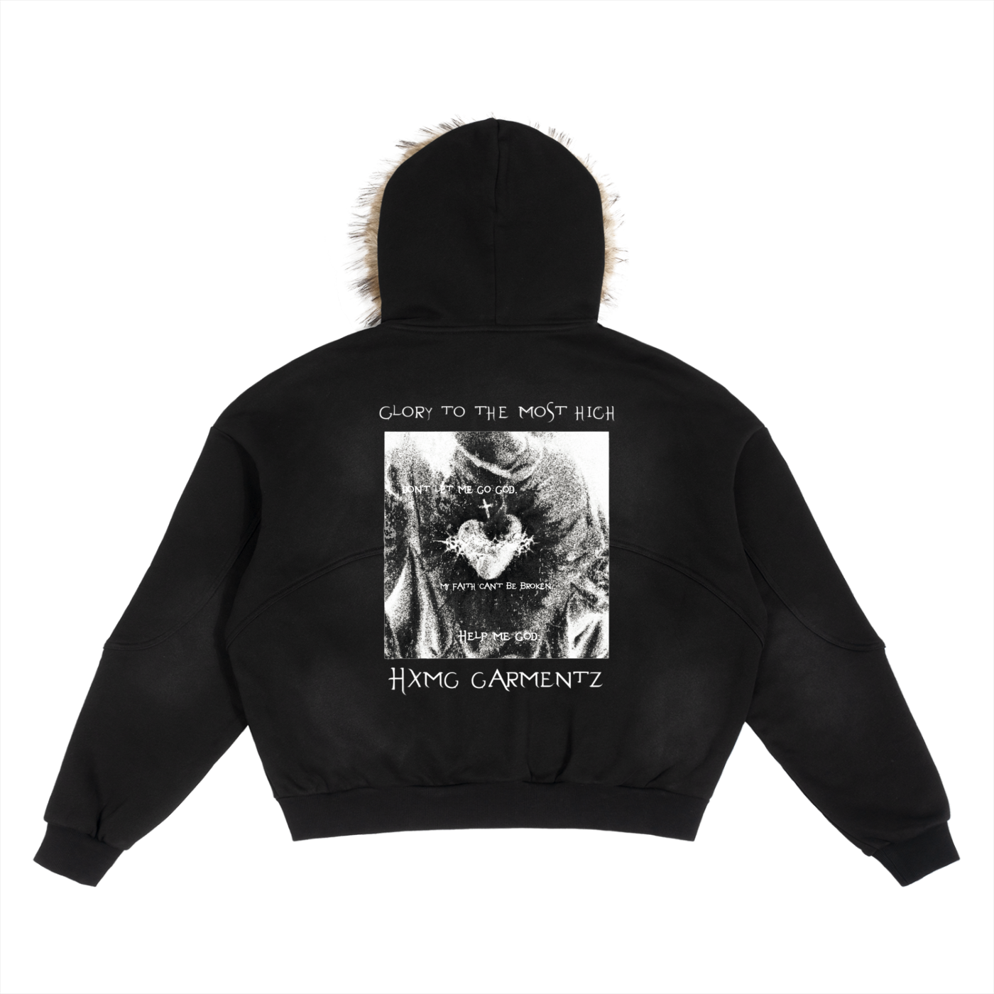 DAT FAKE MINK-Sun Fade Boxy Detachable Fur Hoodie